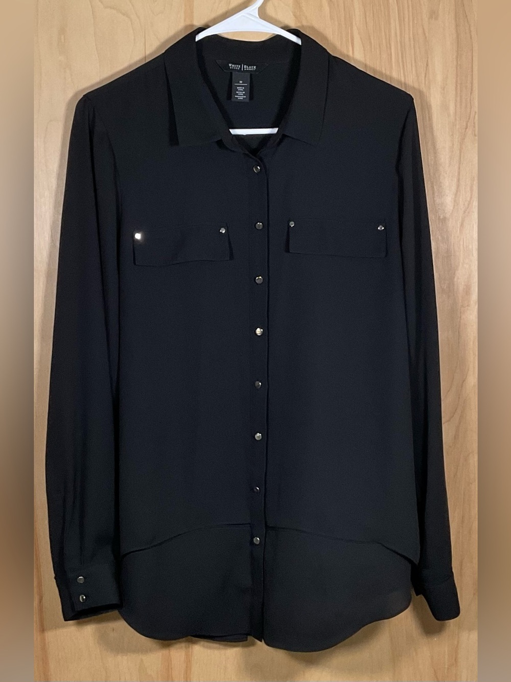 White House Black Market Button Down Sheer Black Blouse - Like New